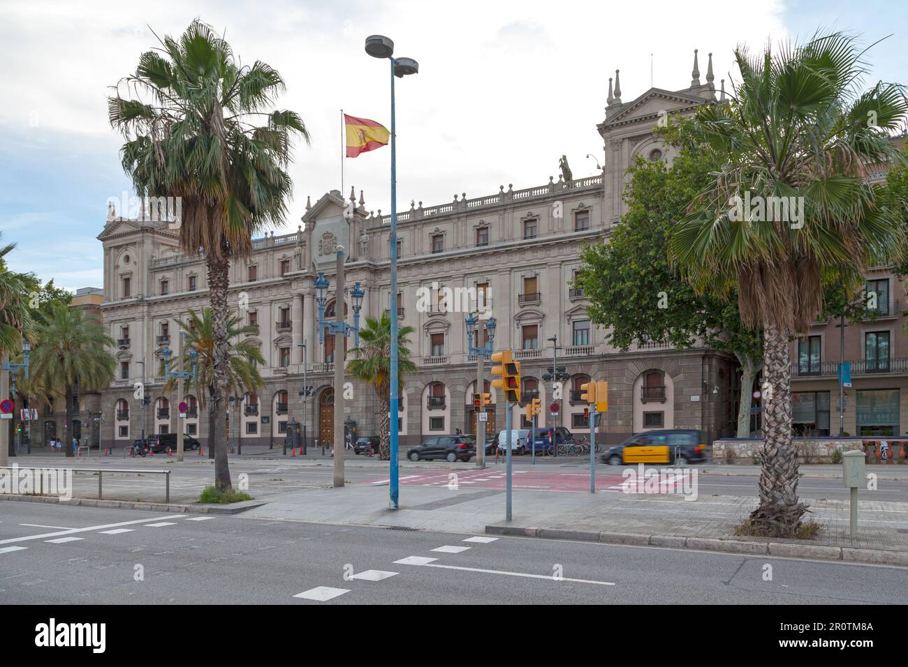 Barcelona, Spain - June 08 2018: Facade of the building of the General Captaincy on the Paseo de Colón opposite Port Vell. Stock Photo