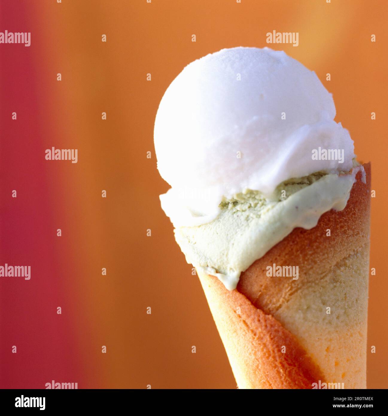 Cone with scoops of ice cream Stock Photo
