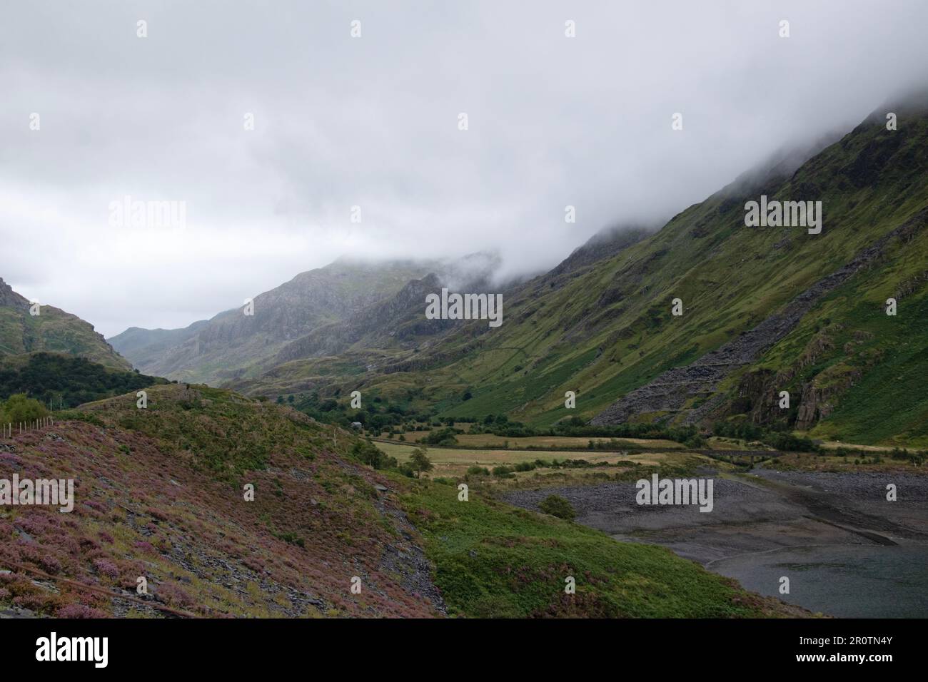 Nant Peris, Snowdonia valley and mountain cloudy sky Stock Photo