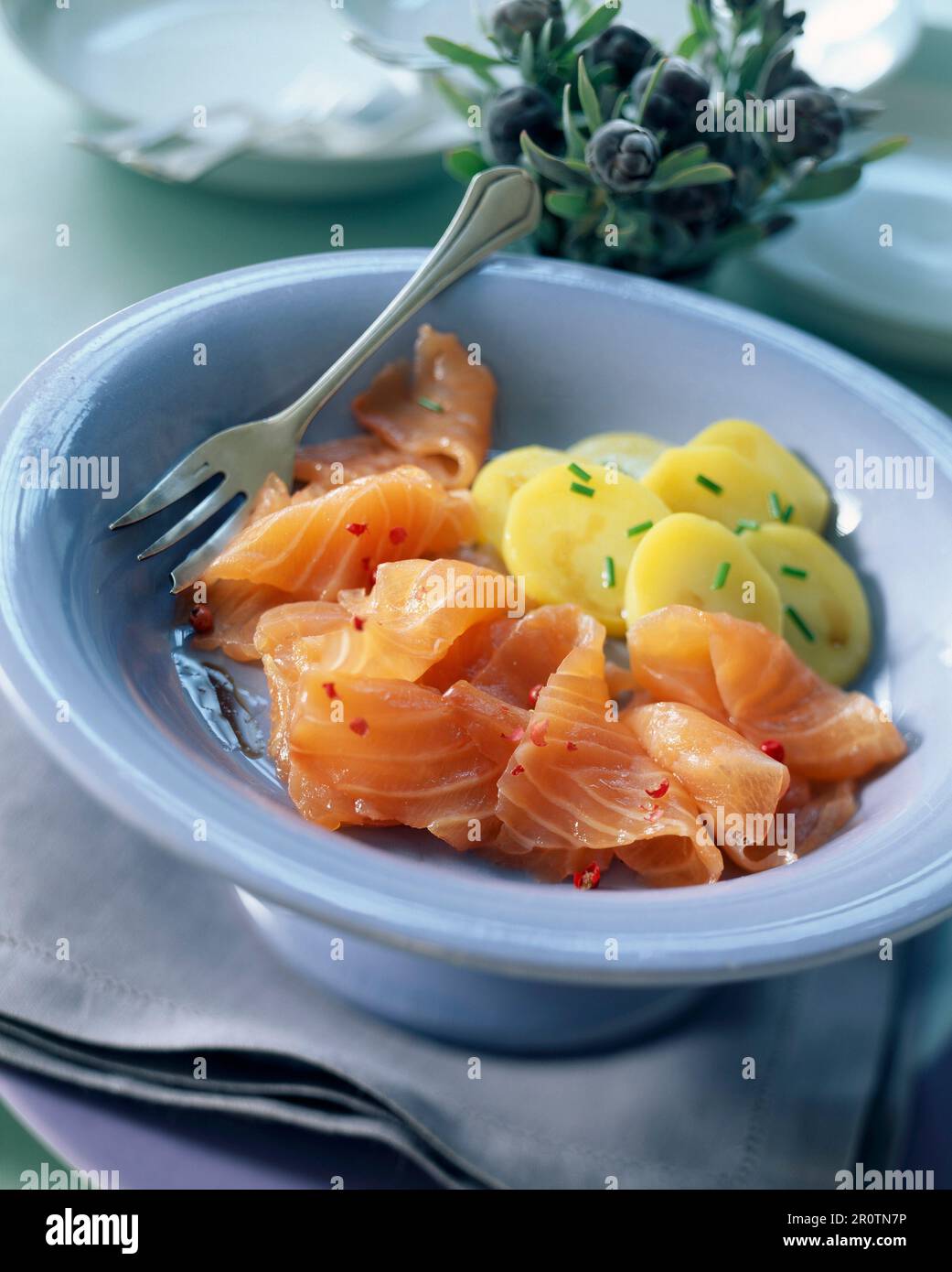Smoked salmon with potatoes Stock Photo - Alamy