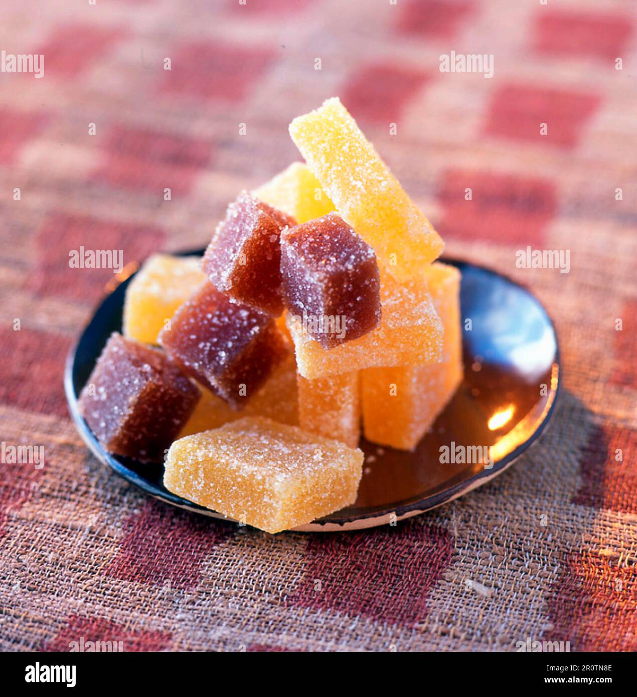 Banana-flavour fruit jelly cubes Stock Photo