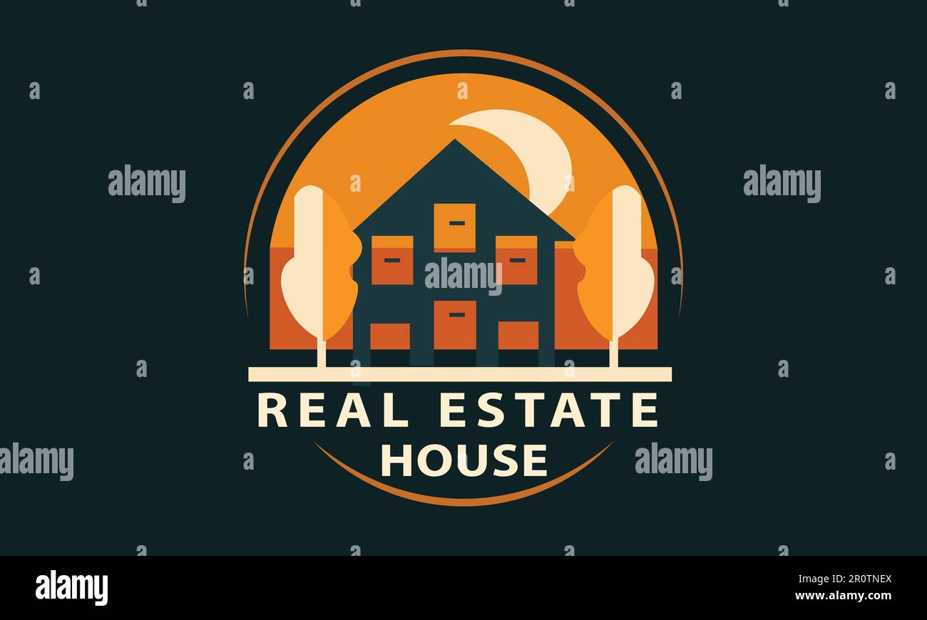 A Flat logo design of real state house vector illustration. Stock Vector