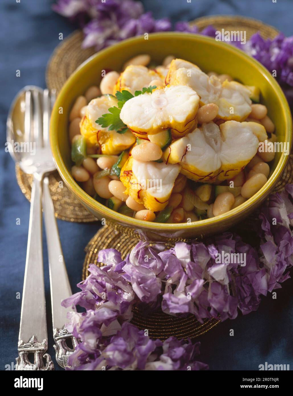 Monkfish Tail and Bean Compote Stock Photo