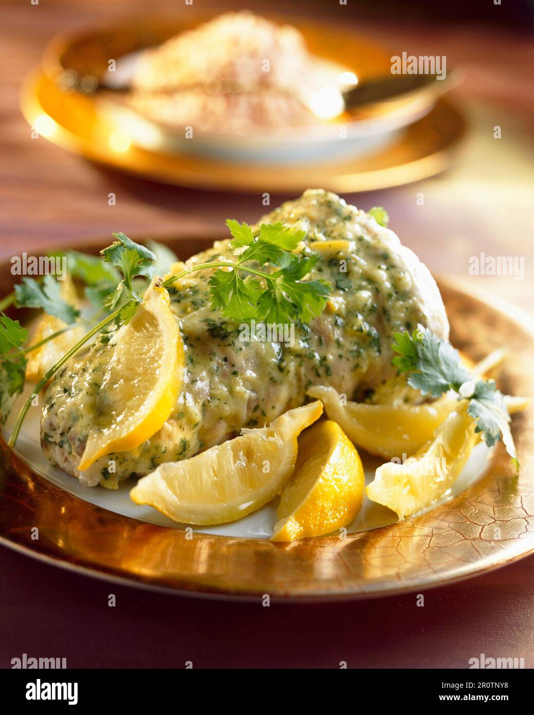 Roast monkfish with lemon Stock Photo - Alamy