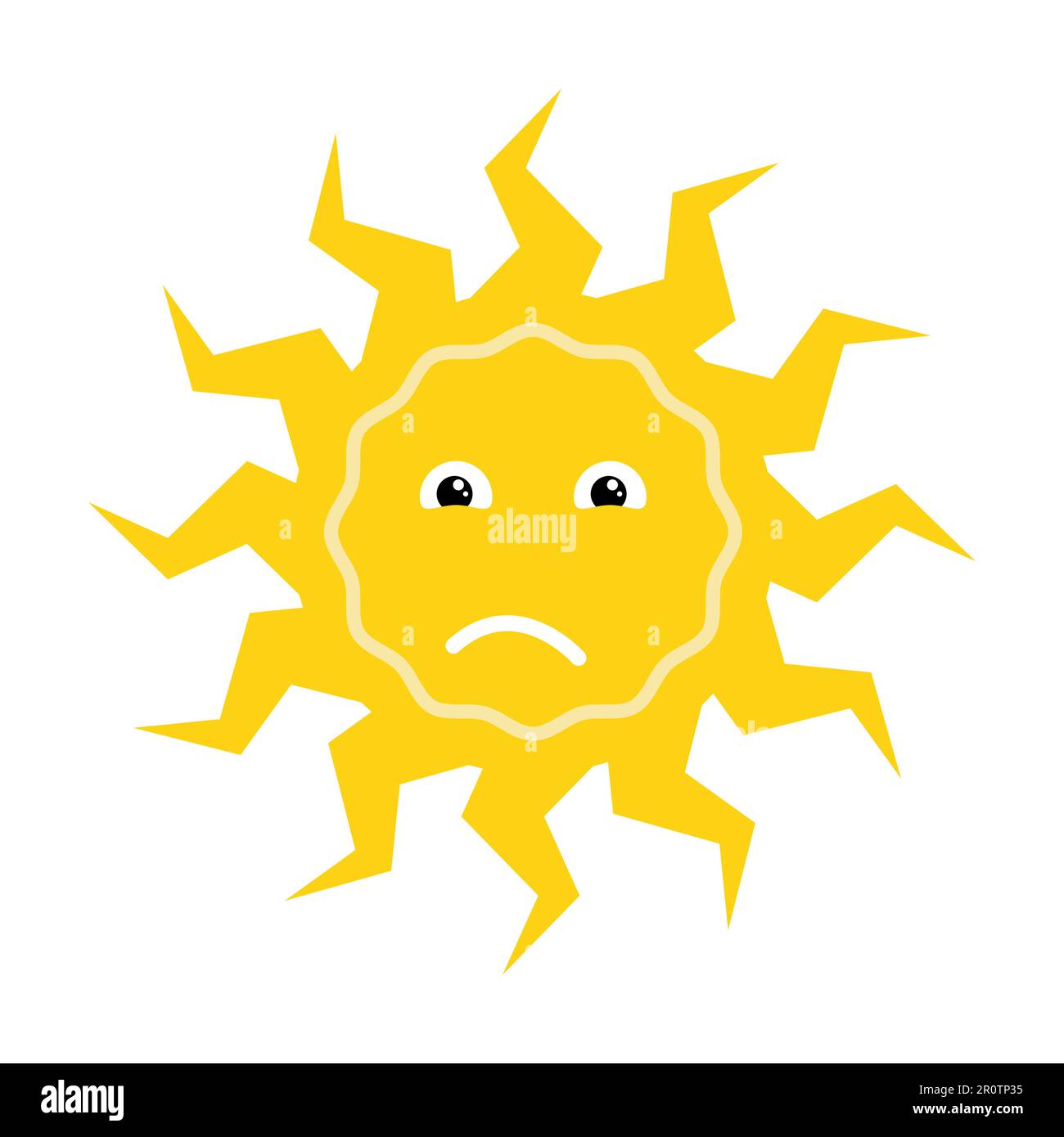 Stylized yellow summer sun funny character with unhappy face. Sun icon ...