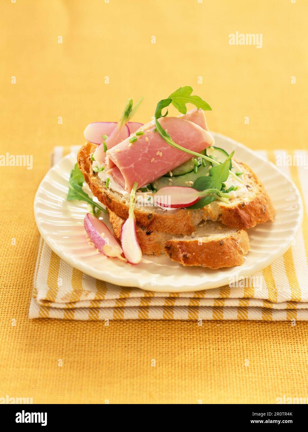 Boiled ham,courgette and radish open sandwich Stock Photo Alamy
