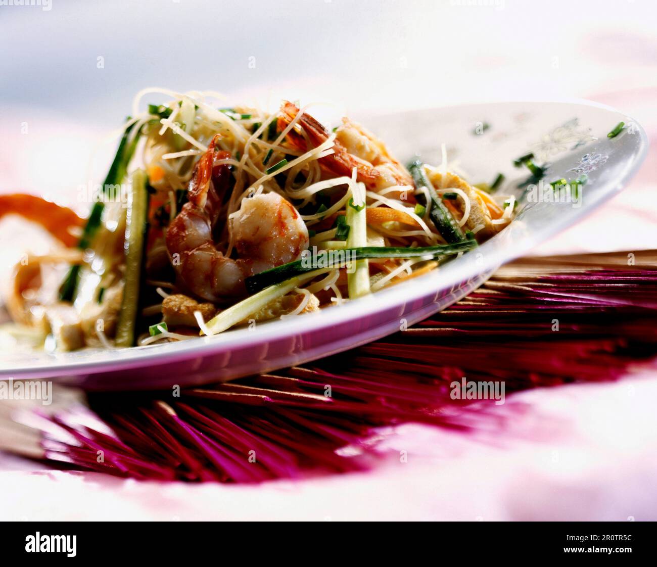 Fried noodles with prawns Stock Photo