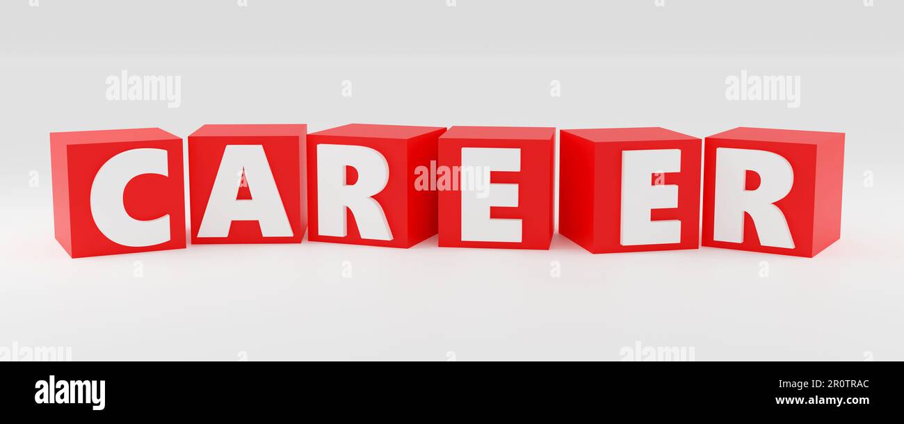 3d render sign career on red cubes and light background. Simple