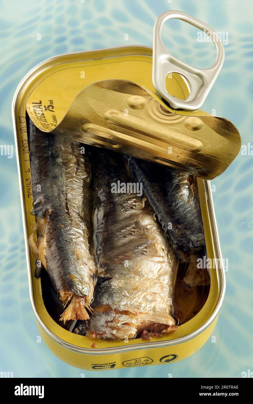Opened can of sardines in oil Stock Photo Alamy