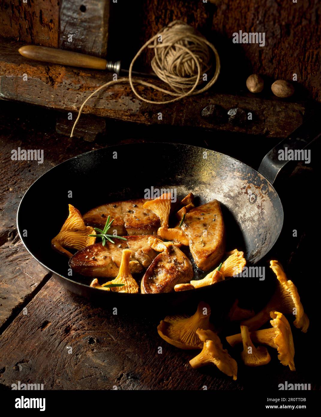 Panfried foie gras with Chanterelle mushrooms Stock Photo Alamy