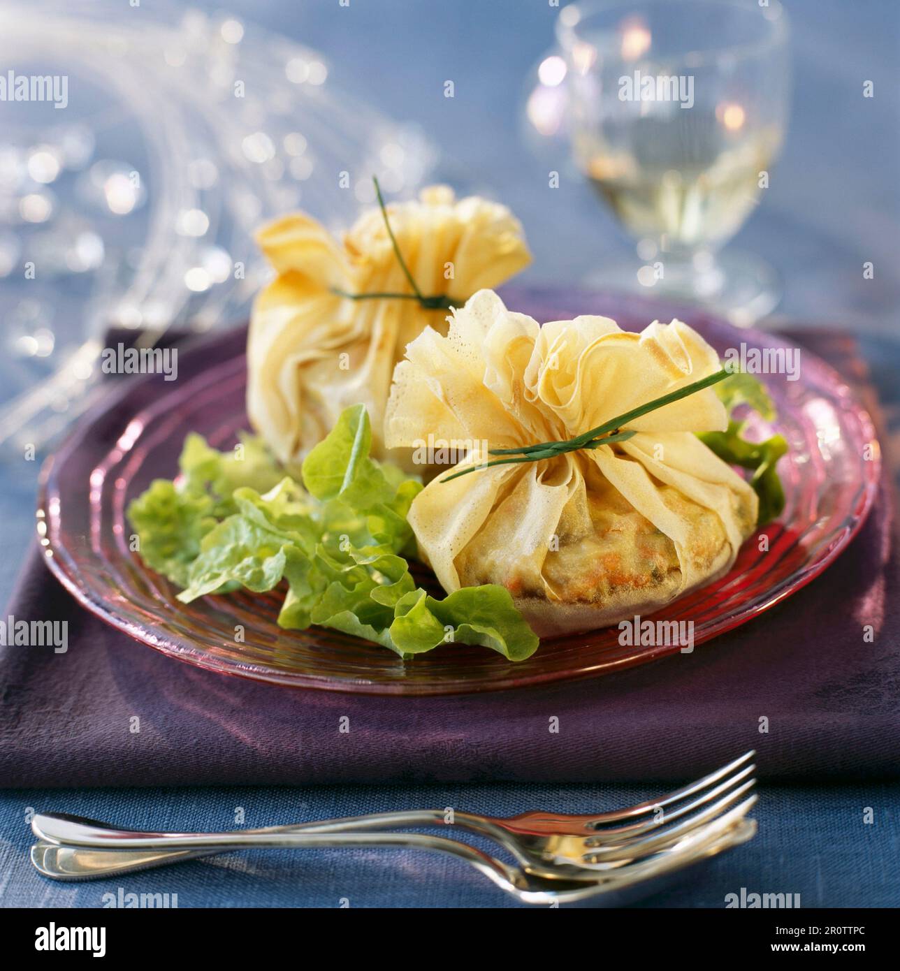 Scallop aumônière crepe parcel Stock Photo