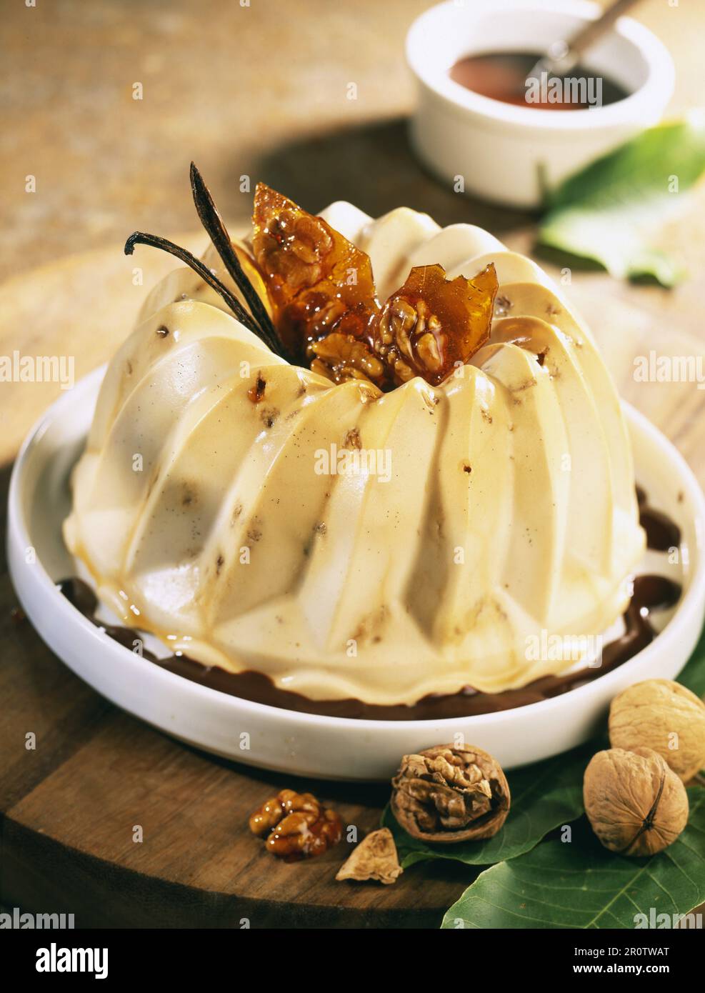 Whiskey-flavored and walnut Bavarian cream jell Stock Photo