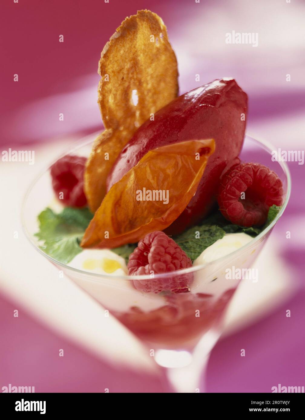 Mint Raspberry Dessert Raspberry, sorbet and mint dessert Stock Photo - Alamy