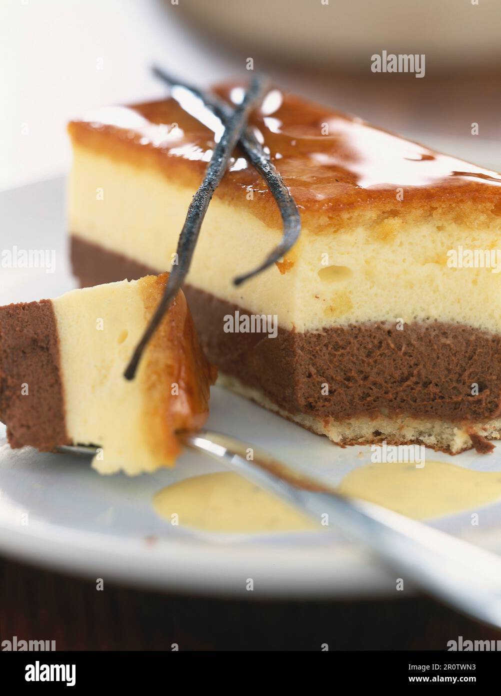 Chocolate and vanilla Bavarian cream dessert Stock Photo