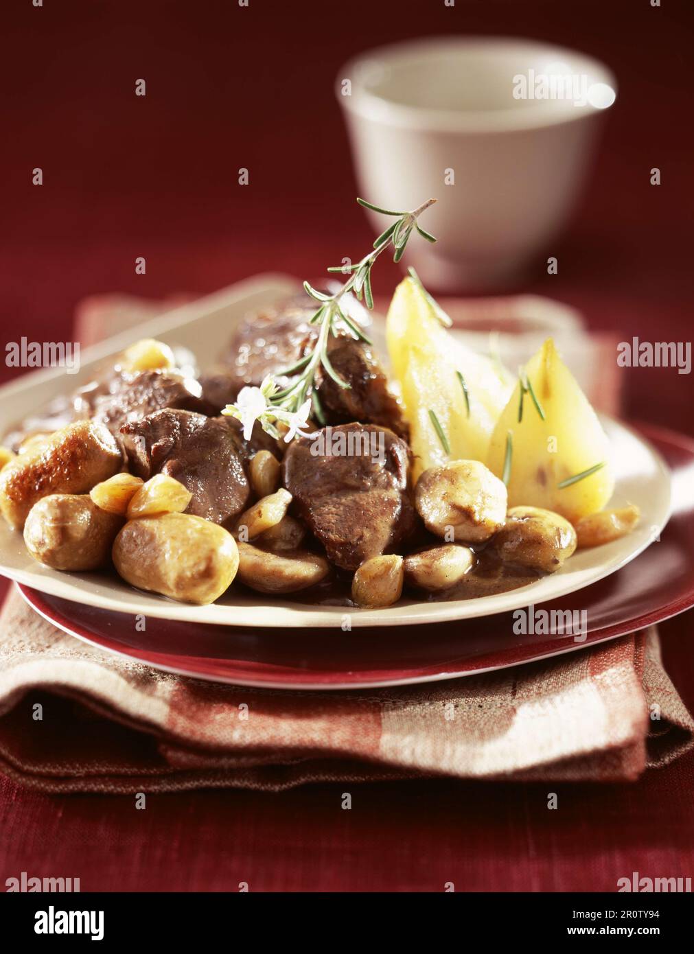 Sauteed venison with white sausage Stock Photo