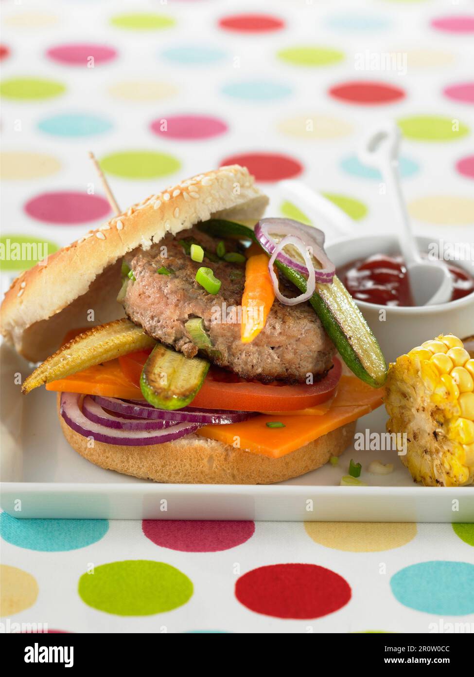 Veal and grilled vegetable hamburger Stock Photo Alamy