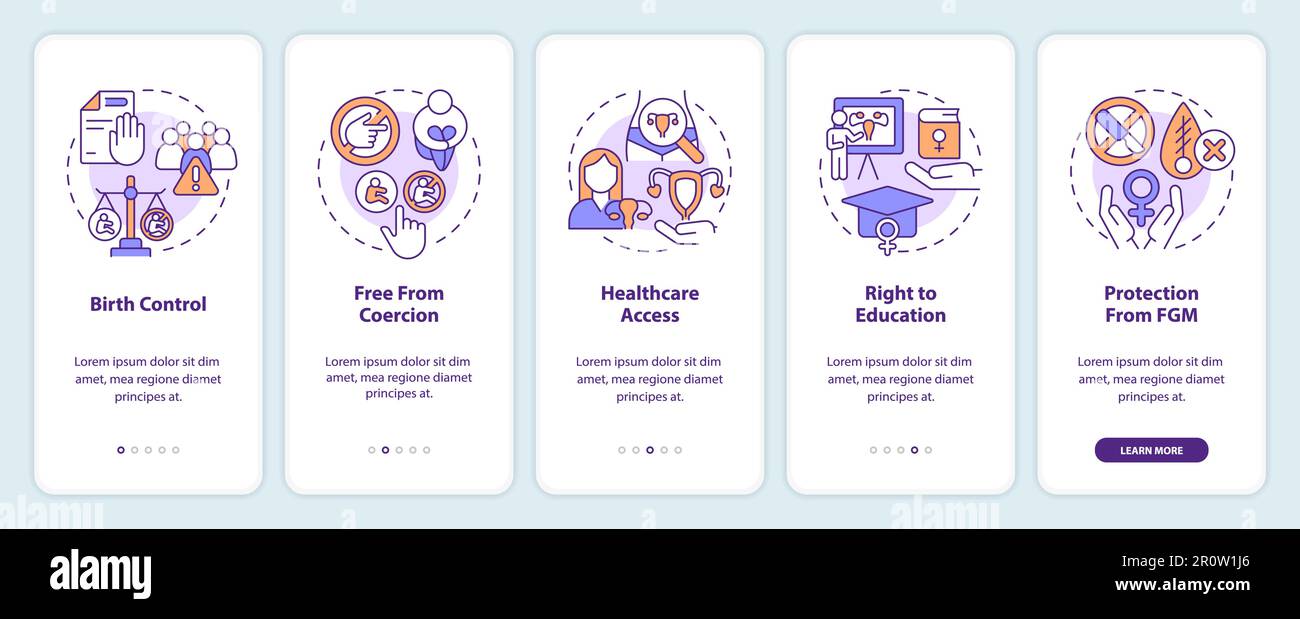 Womens reproductive rights onboarding mobile app screen Stock Vector