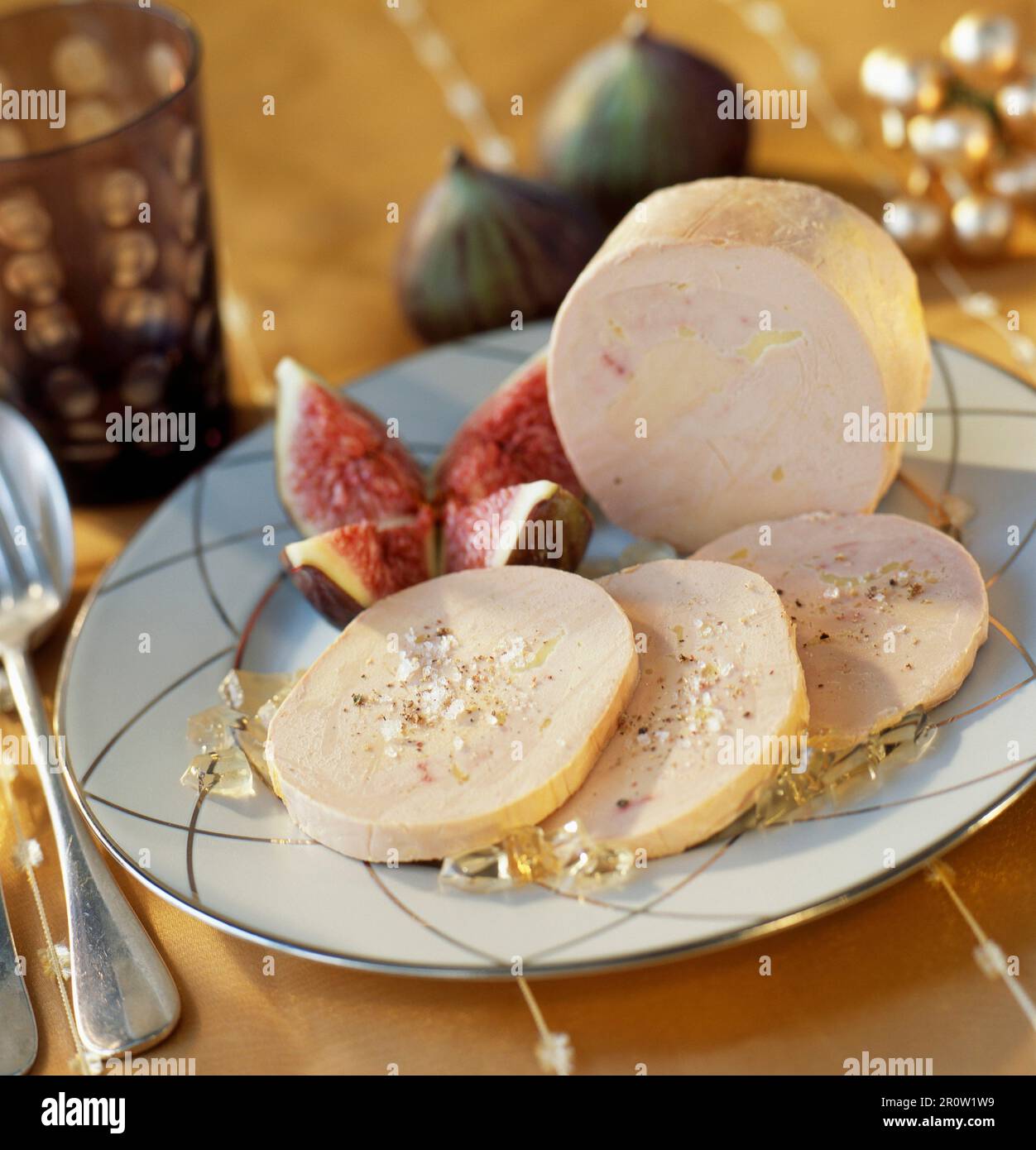 Sliced bloc of foie gras with aspic Stock Photo