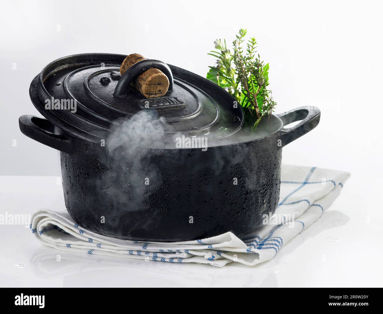 Cast iron casserole dish with steam Stock Photo Alamy