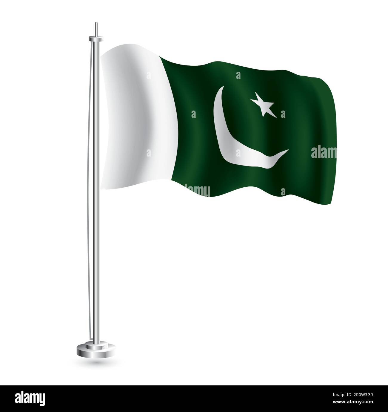 Pakistani Flag. Isolated Realistic Wave Flag of Pakistan Country on Flagpole. Vector Illustration. Stock Vector