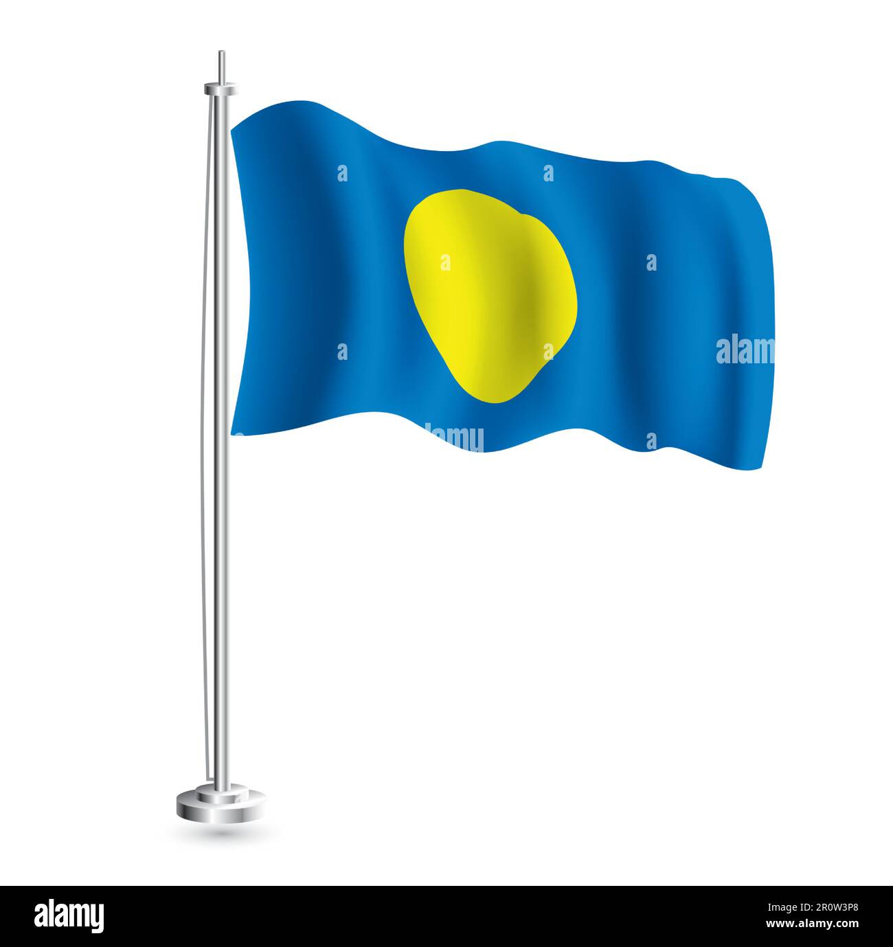 Palau Flag. Isolated Realistic Wave Flag of Palau Country on Flagpole. Vector Illustration. Stock Vector