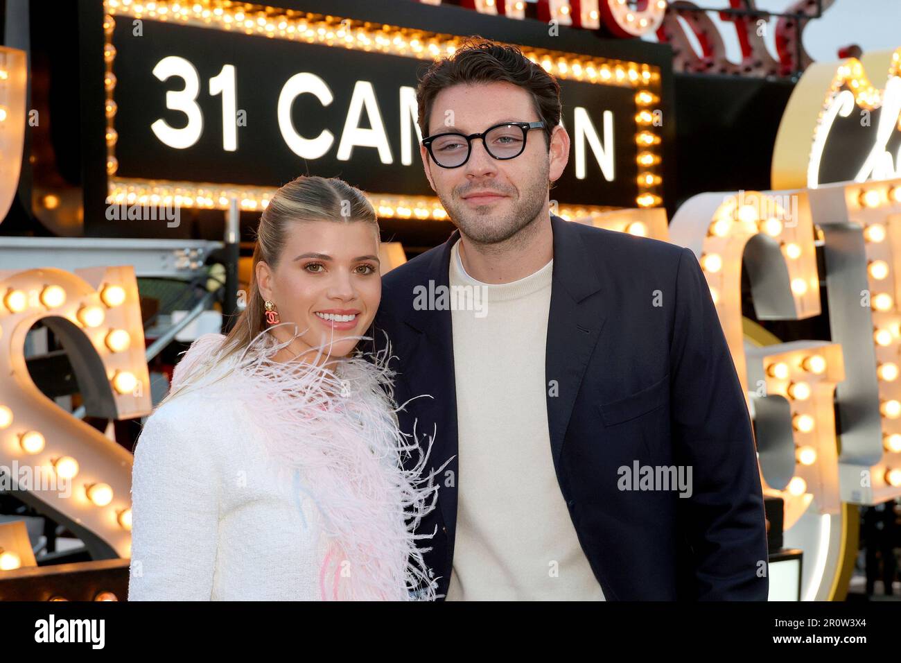 Sofia Richie, left, and Elliot Grainge arrive at the Chanel Cruise 2023/2024  Fashion Show on Tuesday, May 9, 2023, at Paramount Studios in Los Angeles.  (Photo by Willy Sanjuan/Invision/AP Stock Photo - Alamy