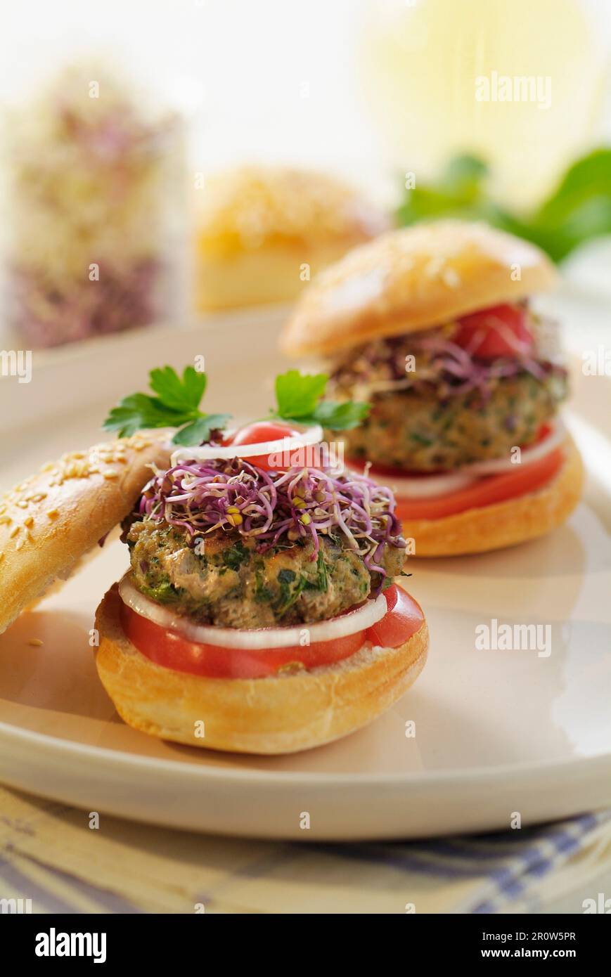 Veal and cumin mini burgers Stock Photo