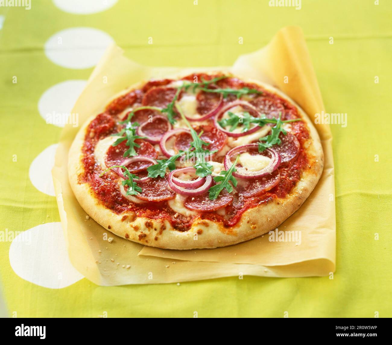 Pepperoni and mozzarella pizza Stock Photo