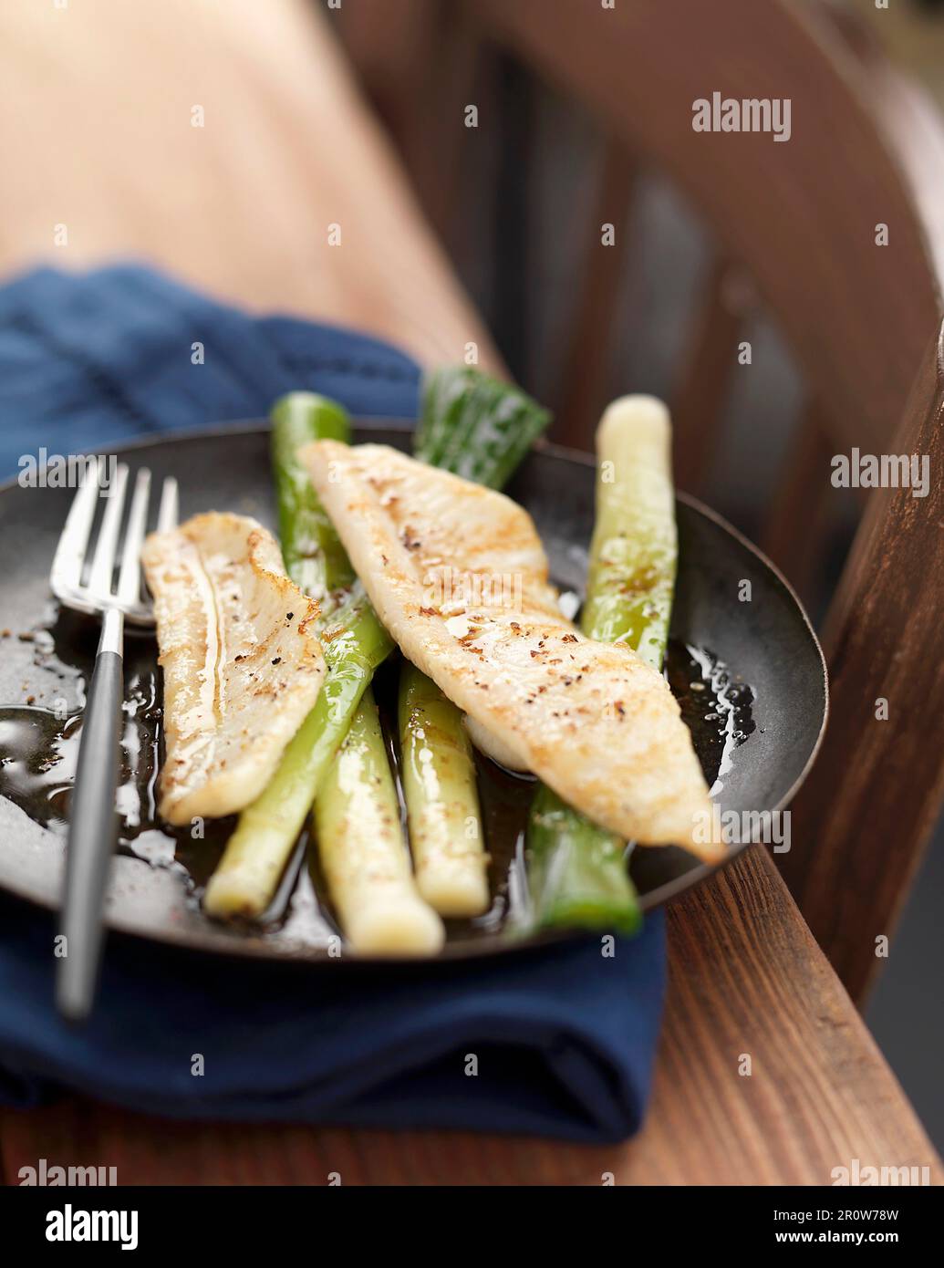 Sole fillets with leeks Stock Photo