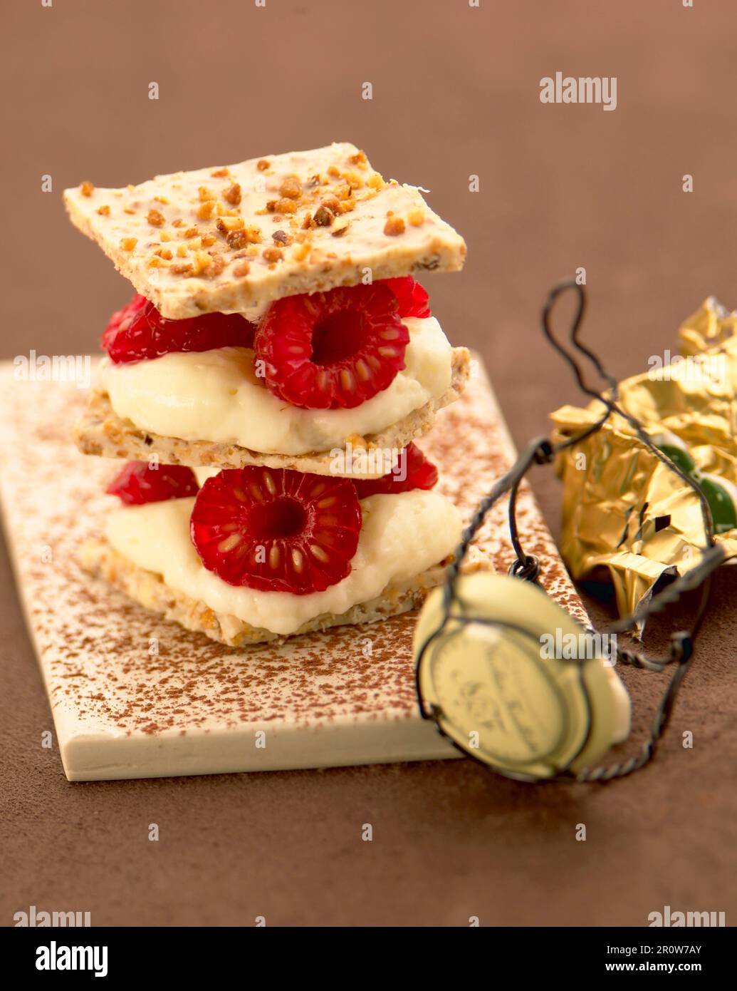 Crunchy raspberry Mille-feuille Stock Photo