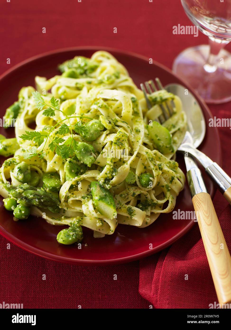 Tagliatelles with peas,broad beans and green asparagus Stock Photo Alamy