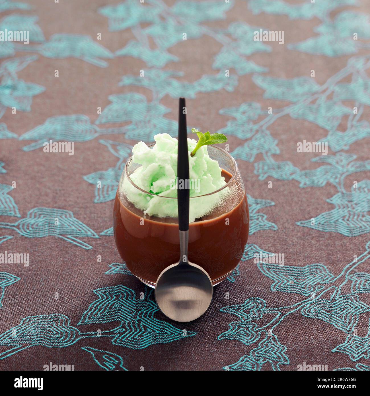 Chocolate cream dessert with mint mousse Stock Photo
