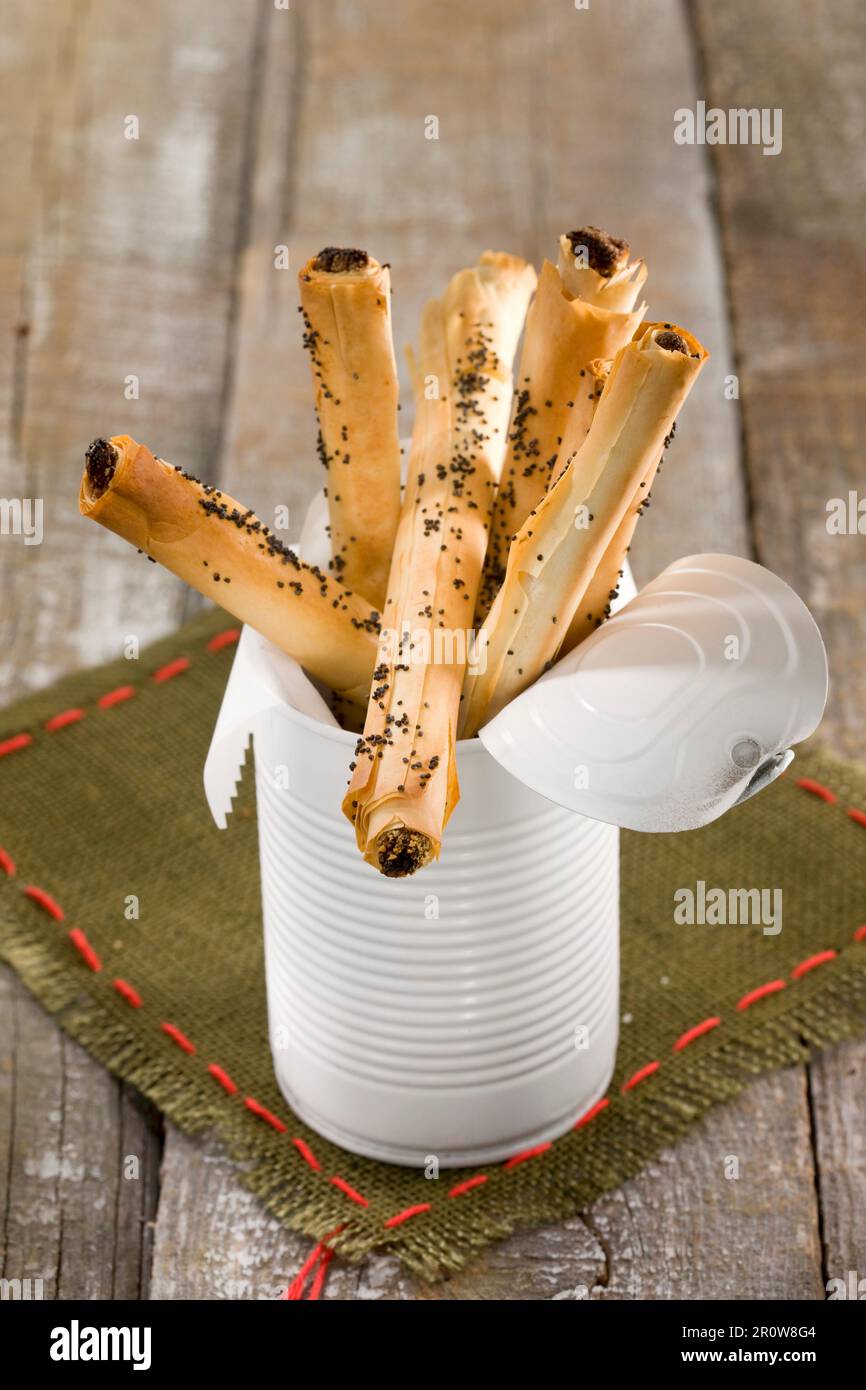 Filo pastry and date cigarettes russes rolled biscuits Stock Photo - Alamy