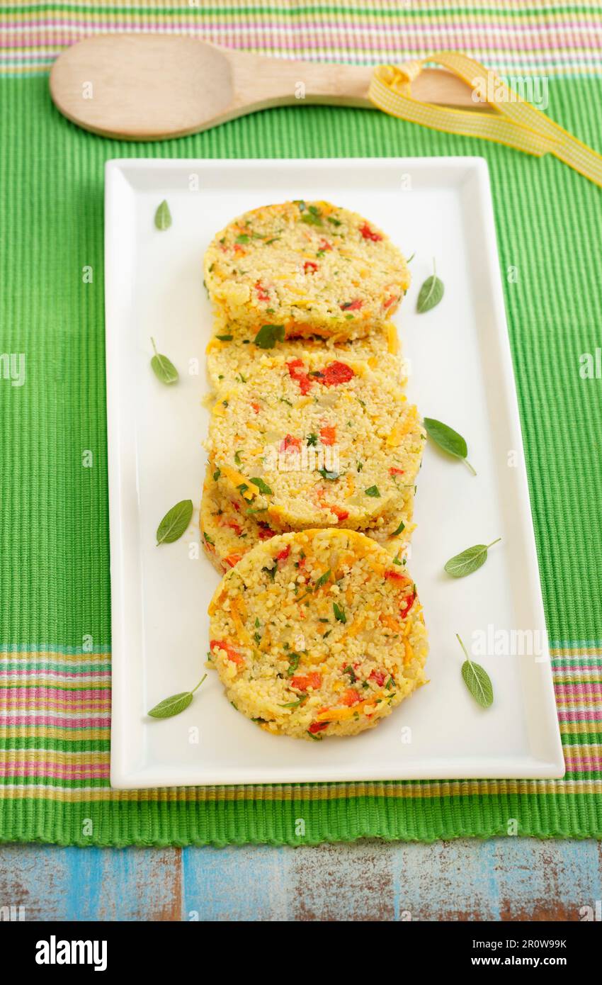 Carrot,onion and red pepper vegan cakes Stock Photo