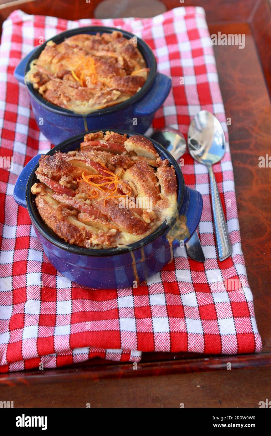 Orange and apple brioche bread and butter pudding Stock Photo Alamy