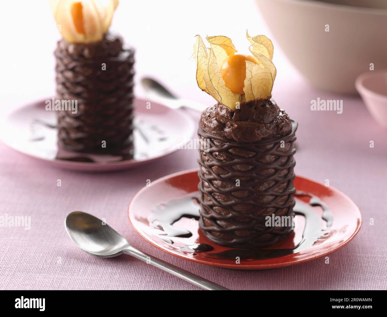 Chocolate mousse in a crisp chocolate casing Stock Photo
