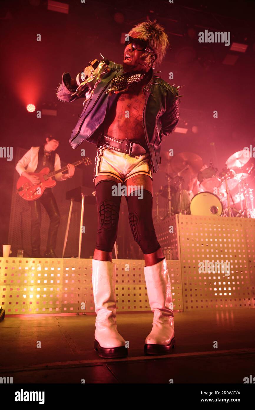 Toronto, Canada. 09th May, 2023. Yves Tumor singing into a microphone