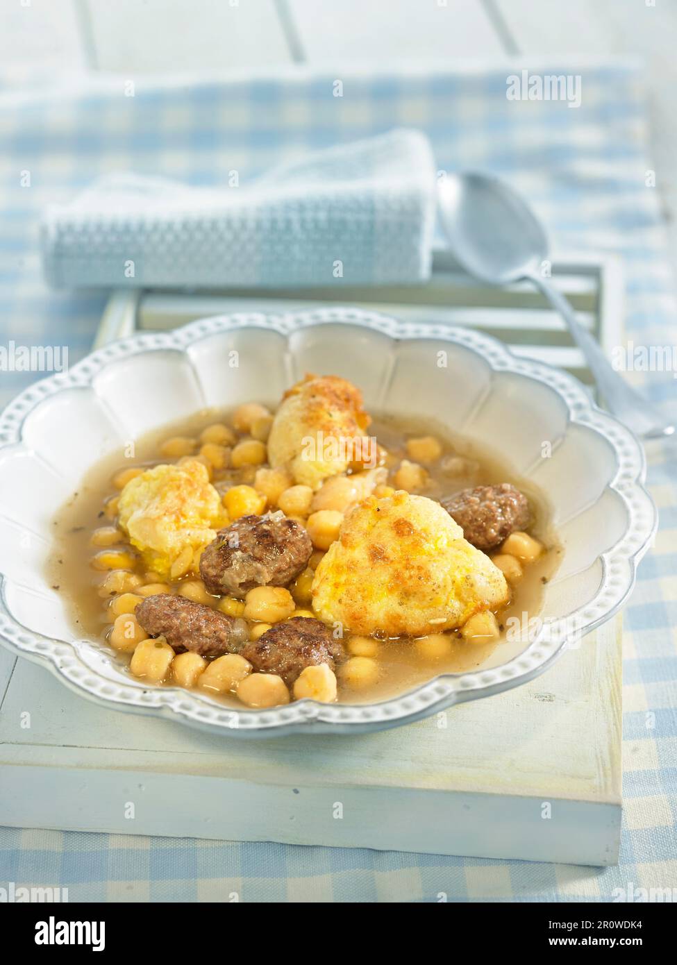 Veal meatballs, cauliflower and chickpea stew Stock Photo