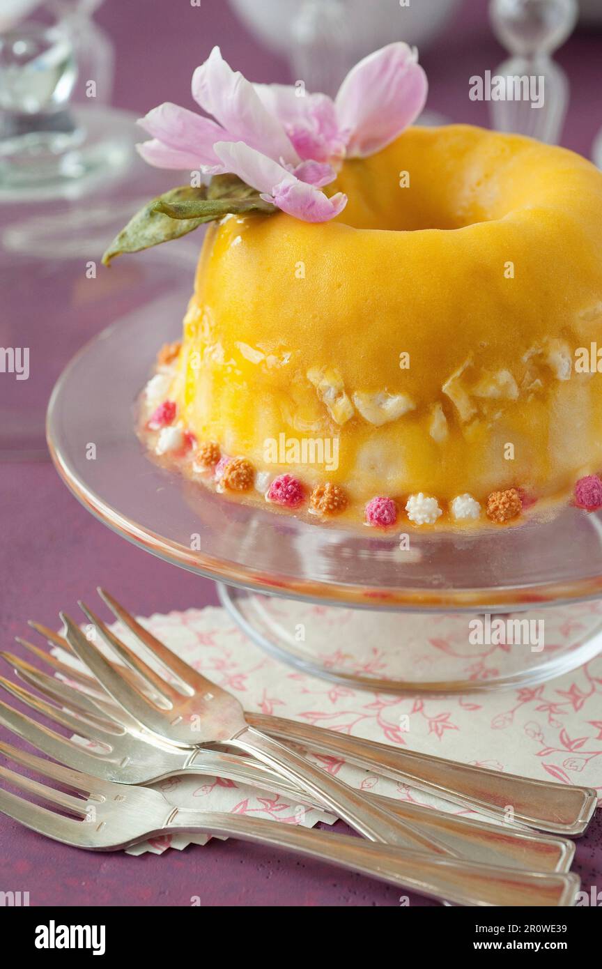 Ice cream meringue cake coated with exotic fruit coulis Stock Photo Alamy