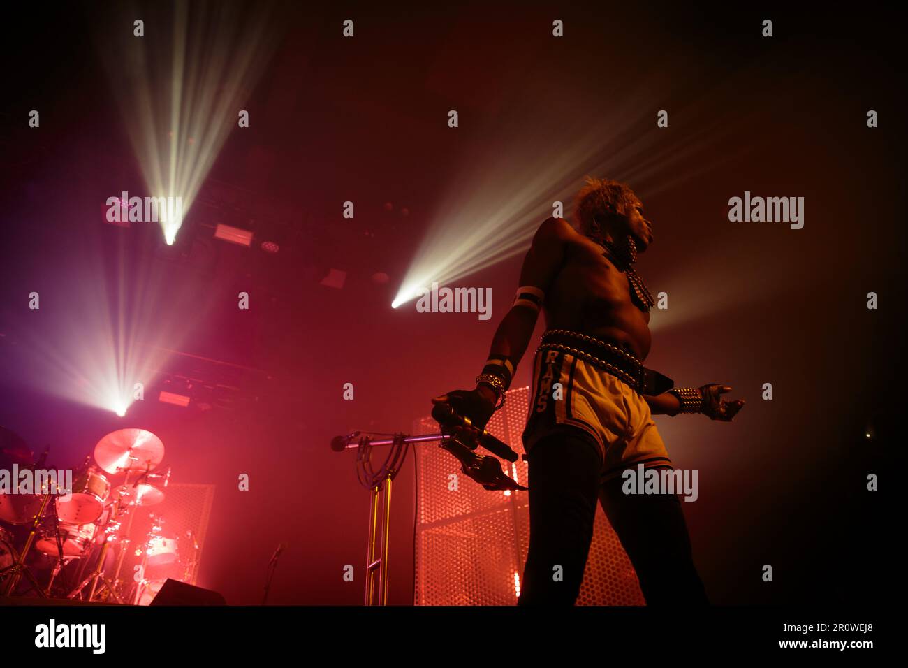Toronto, Canada. 09th May, 2023. Yves Tumor (Sean Lee Bowie) performs on stage wearing athletic