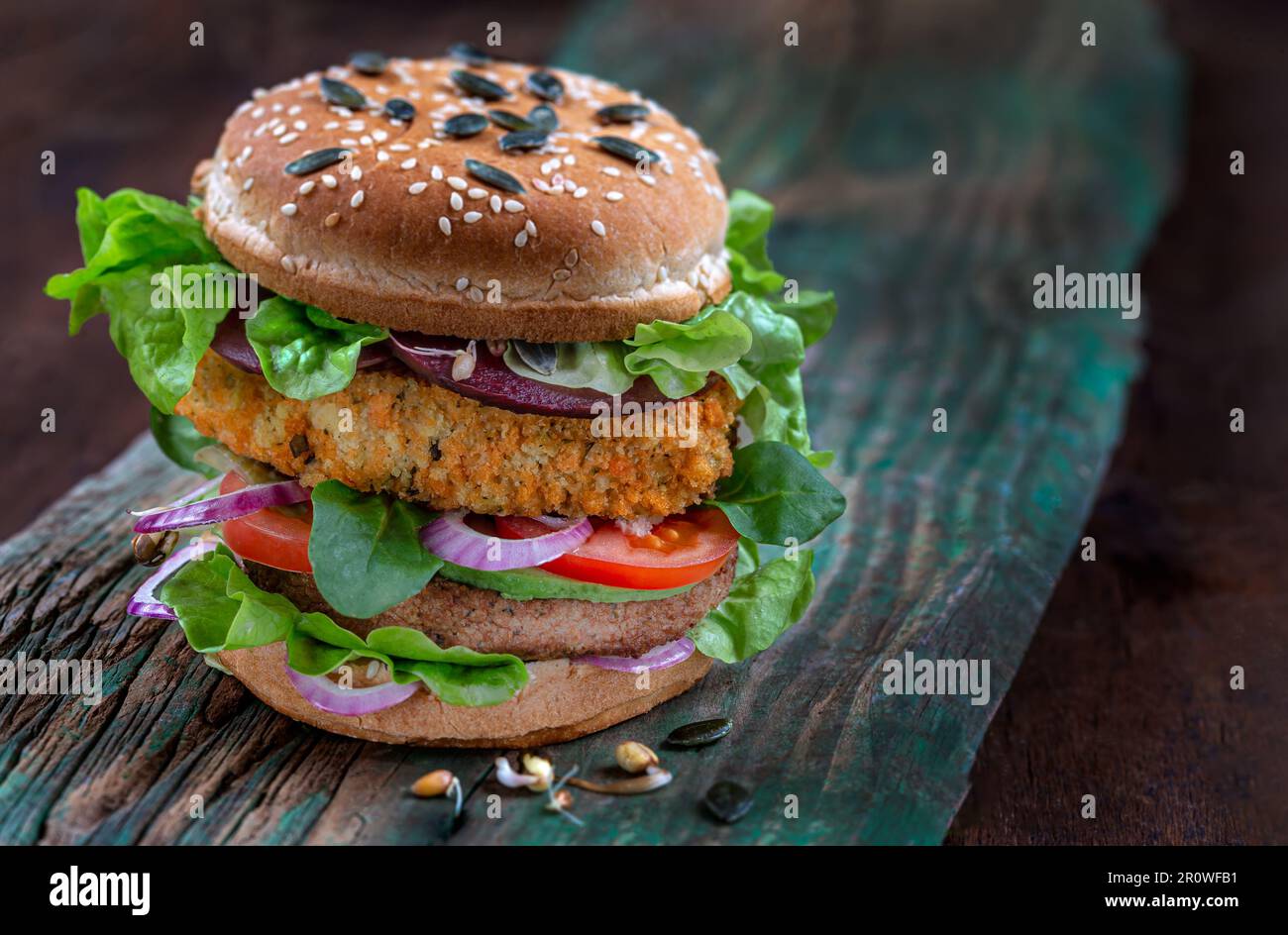 Soya and wheat steak and vegetable burger Stock Photo - Alamy