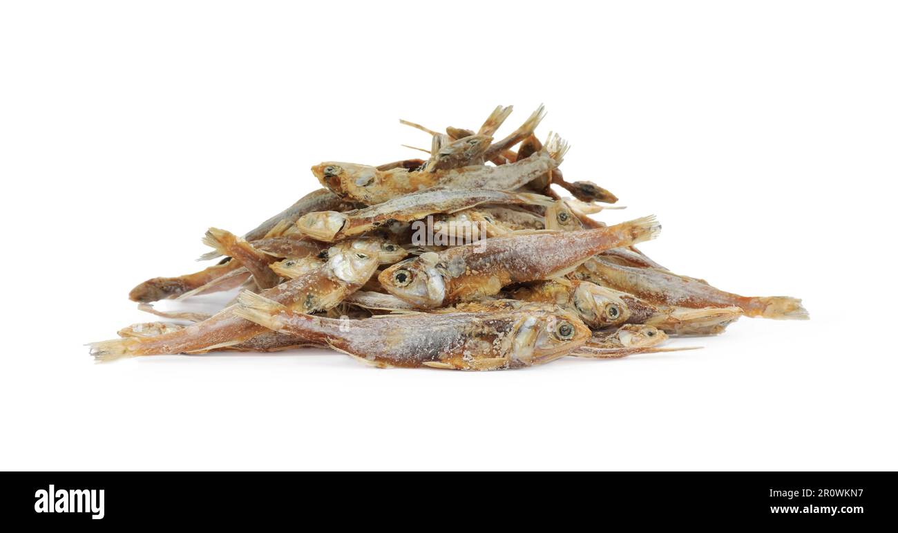 Delicious dried salted anchovies on white background Stock Photo Alamy