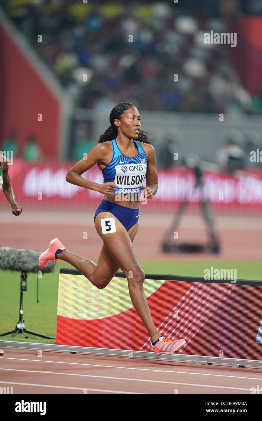 Ajeé Wilson running the 800m at the 2019 World Athletics Championships ...