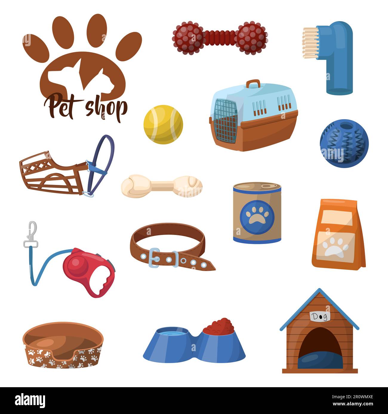 A set of accessories for animals. Pet shop. vector illustration on a ...