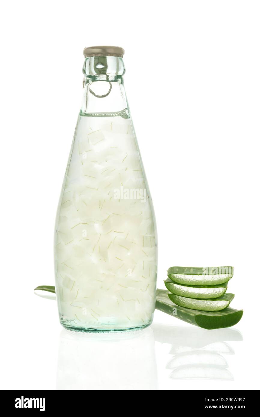 Aloe vera juice isolated on white background. Can help neutralize free