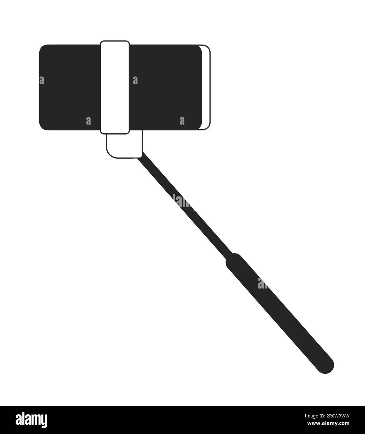 Handheld selfie stick with mobile phone flat monochrome isolated vector object Stock Vector