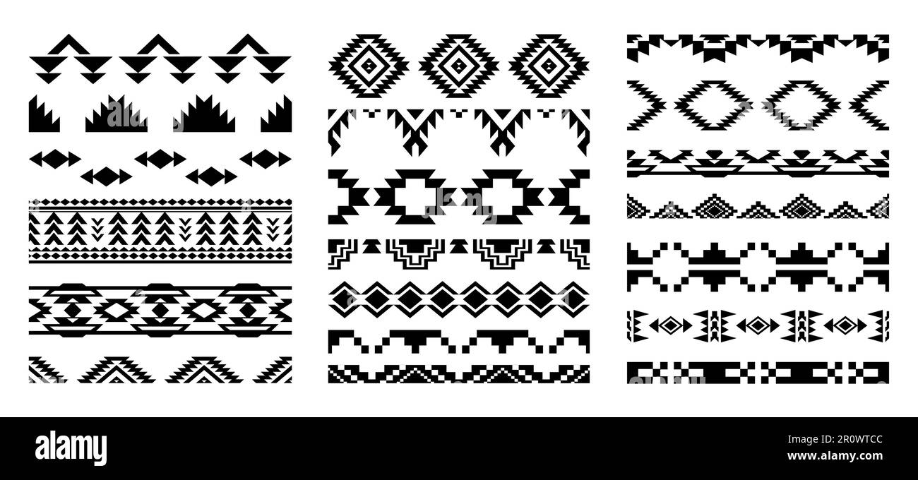 Aztec Navajo Borders set Southwestern Art Symbols Stock Vector Image