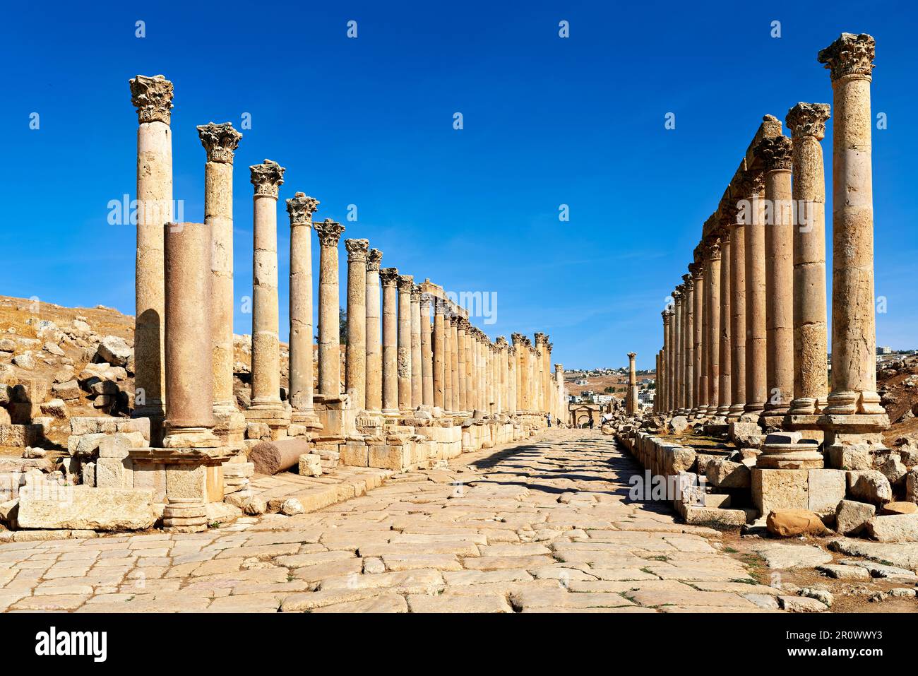 Jordan. The greco roman city of Gerasa Jerash. The colonnaded street Stock Photo