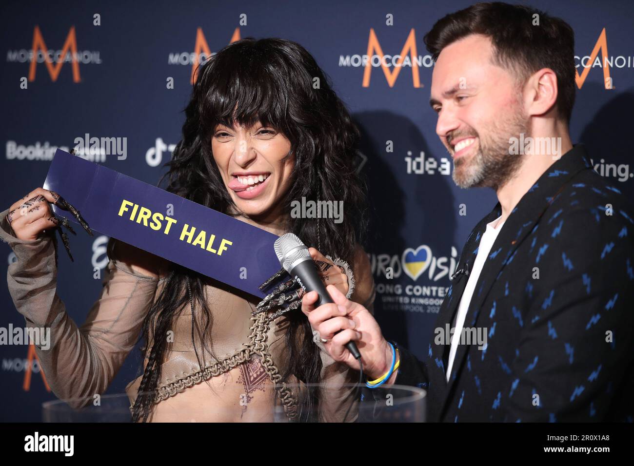 Zagreb, Croatia. 09th May, 2023. Loreen of Sweden draws lots after the Eurovision 2023 Semi-final 1 at Liverpool Arena in Liverpool, England on May 9, 2023. Photo: Sanjin Strukic/PIXSELL Credit: Pixsell/Alamy Live News Stock Photo