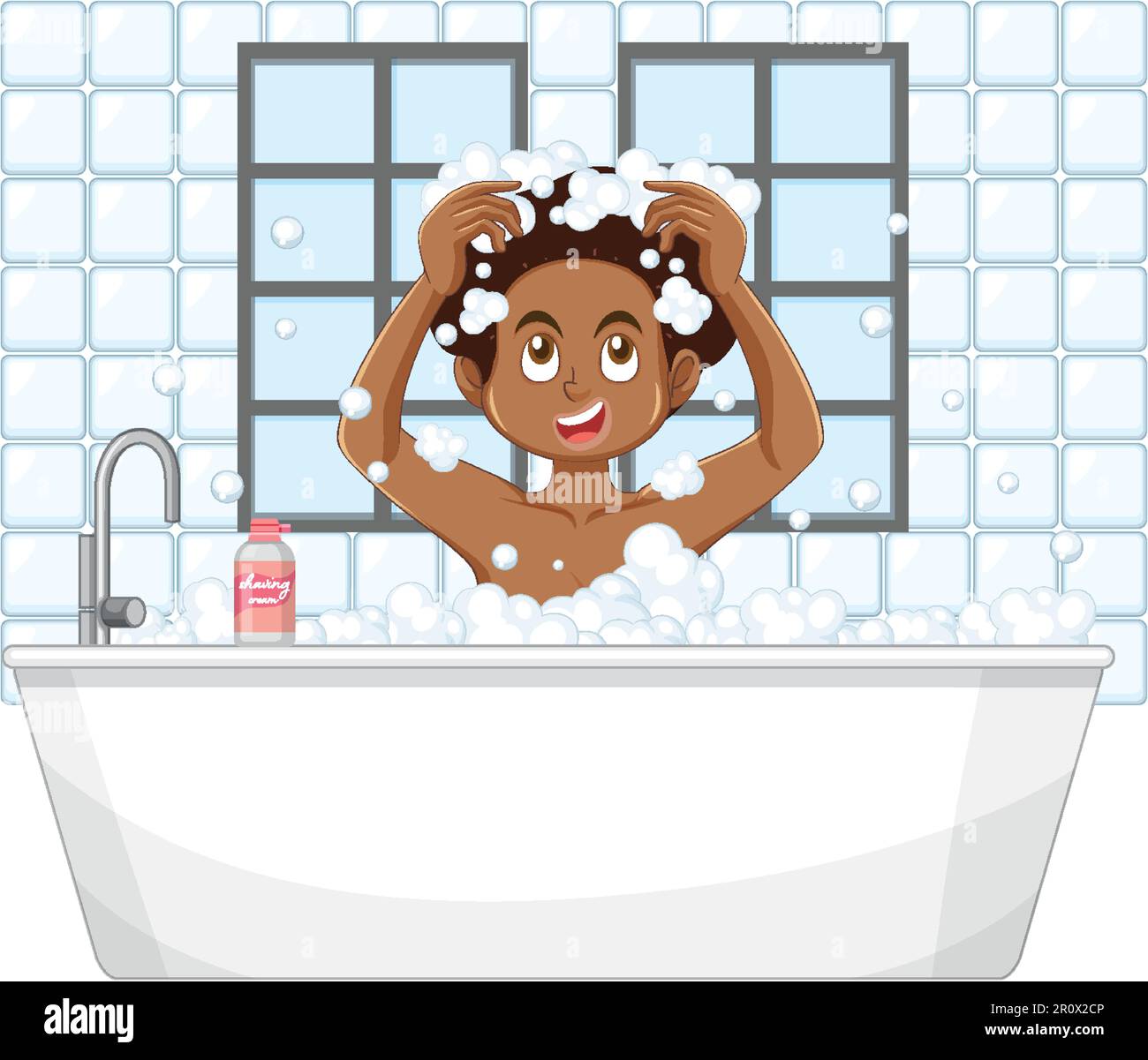 A male teen taking a bath illustration Stock Vector